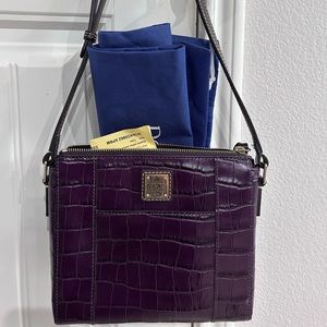 Dooney and Bourke Burgundy/Purple Croco-Embossed Crossbody Bag